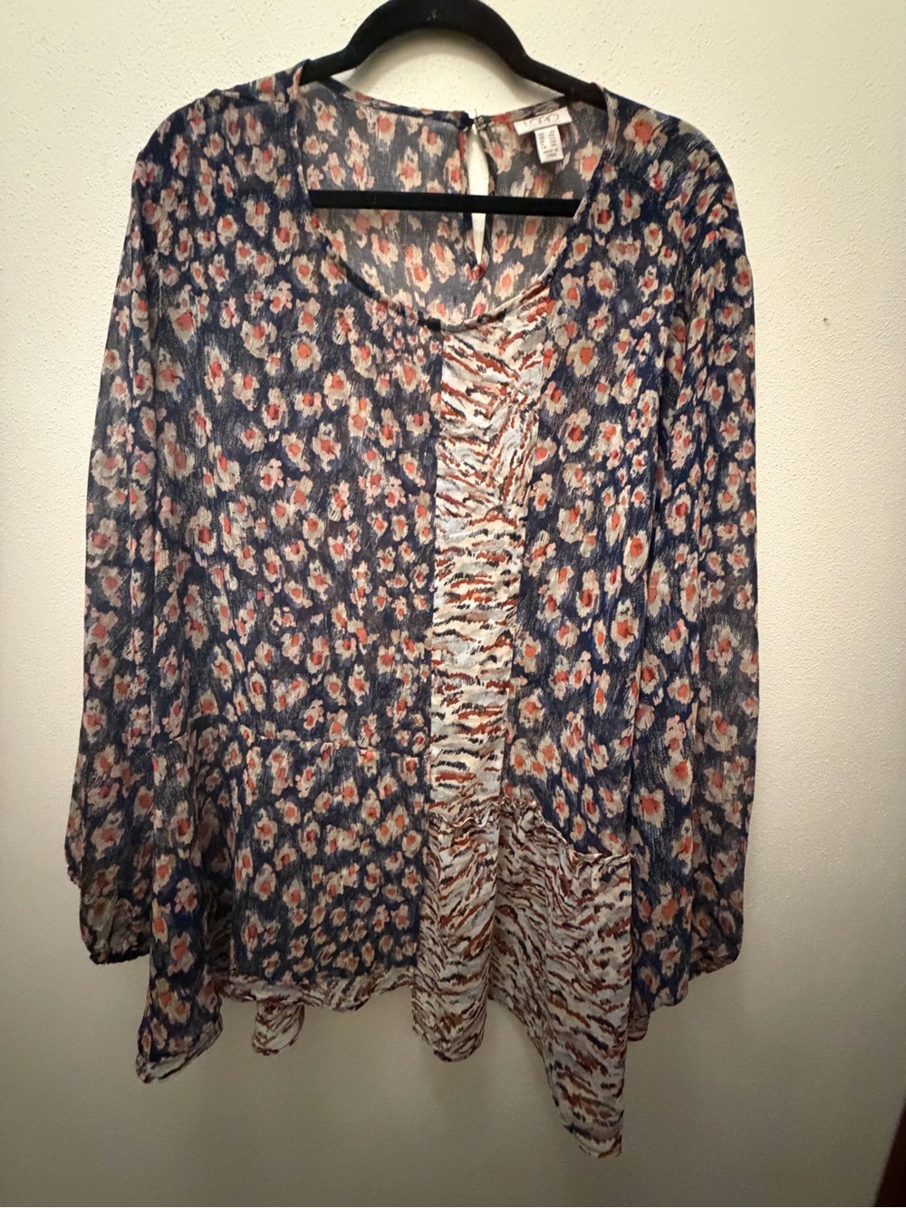 LOGO by Lori Goldstein Navy Floral and Cream Mixed-Print Tunic